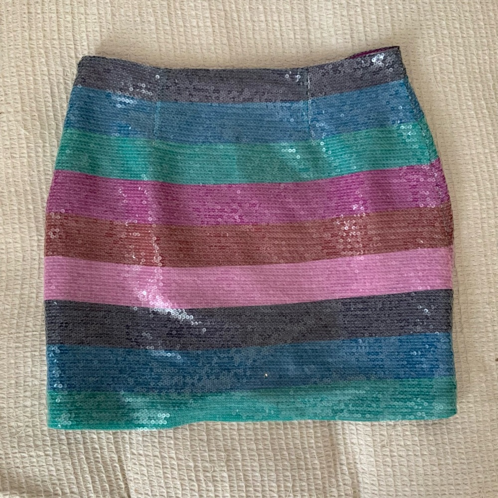 Women's Mid Rise Rainbow Stripe Vintage Sequined Mini Skirt On 34th Y2K Pink